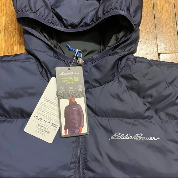 Eddie Bauer Men’s Wide-Channel Hooded Down Jacket - Navy - Picture 4 of 11
